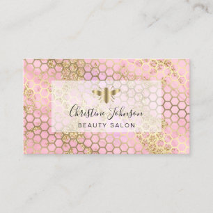 golden bee on FAUX glitter pink honeycomb Business Card