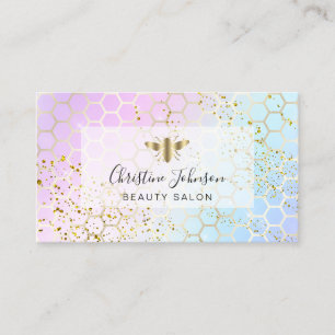 golden bee on FAUX glitter purple blue watercolor Business Card