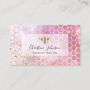 golden bee on FAUX glitter purple pink watercolor Business Card