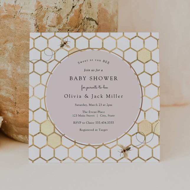 Golden Bee Pink Baby Shower Invitation (Creator Uploaded)
