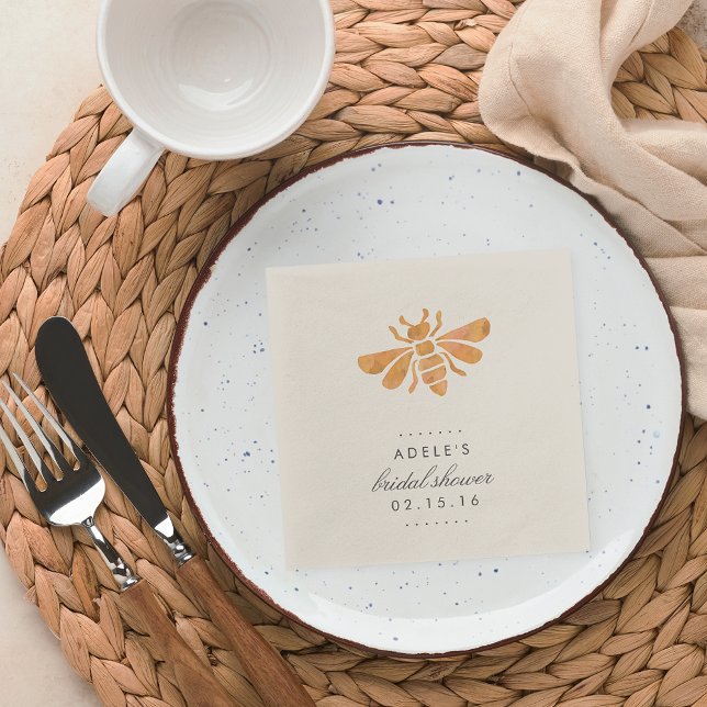 Golden Bee Watercolor Bridal Shower Napkin (Creator Uploaded)