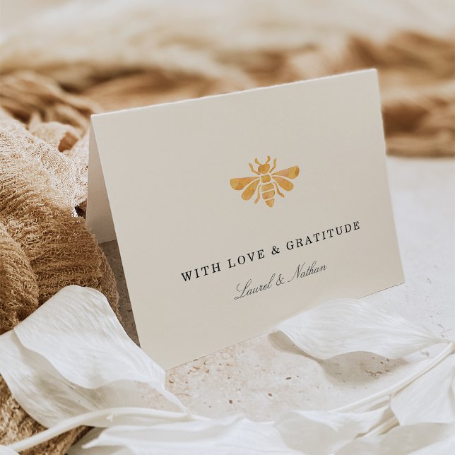 Golden Bee Watercolor "Love & Gratitude"  Thank You Card (Creator Uploaded)