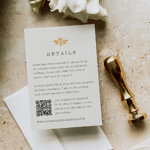 Golden Bee Watercolor QR Code Wedding Details Enclosure Card