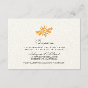 Golden Bee Watercolor Wedding Reception Card