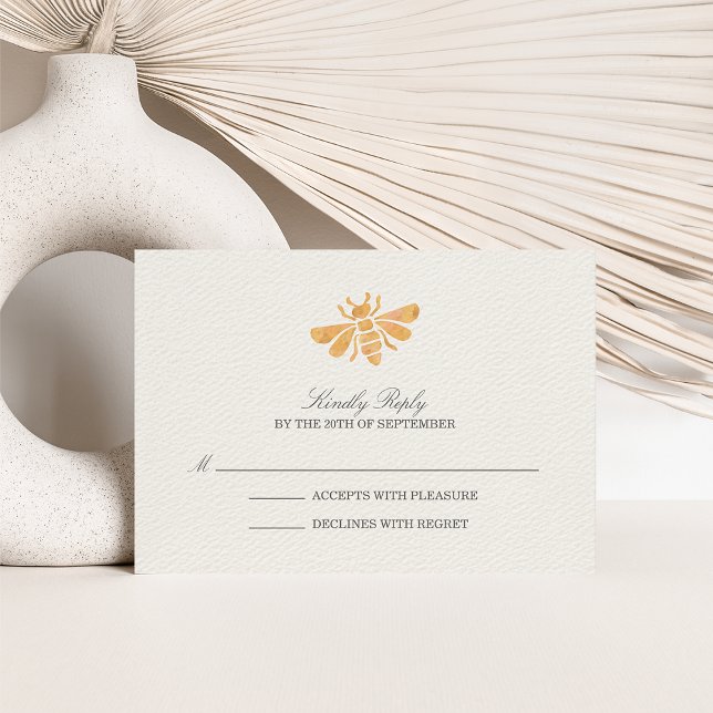 Golden Bee Watercolor Wedding RSVP Response (Creator Uploaded)