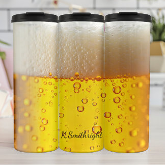 Golden Beer Close-up Foam Bubbles Thermal Tumbler
