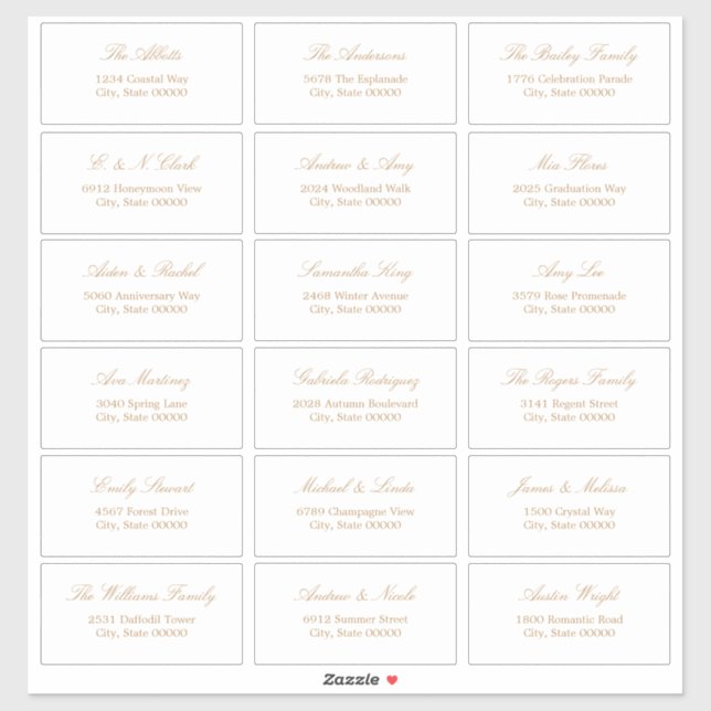 Golden Beige Script 18 Guest Address Labels (Sheet)