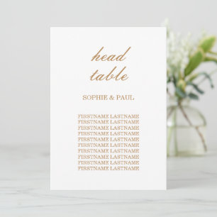 Golden Beige Script Seating Chart Head Table Card