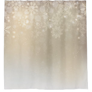 Golden Beige Snowflake Winter  Shower Curtain