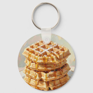 Golden Belgian Waffles Syrup Oil Painting Key Ring