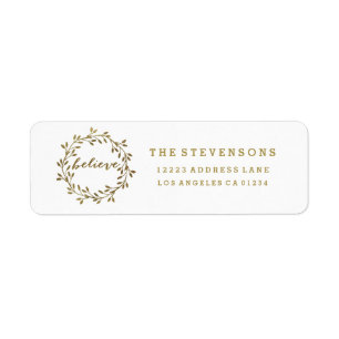 Golden Believe Wreath Holiday Address Labels