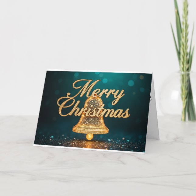 Golden Bell – Merry Christmas Wishes Thank You Card (Front)