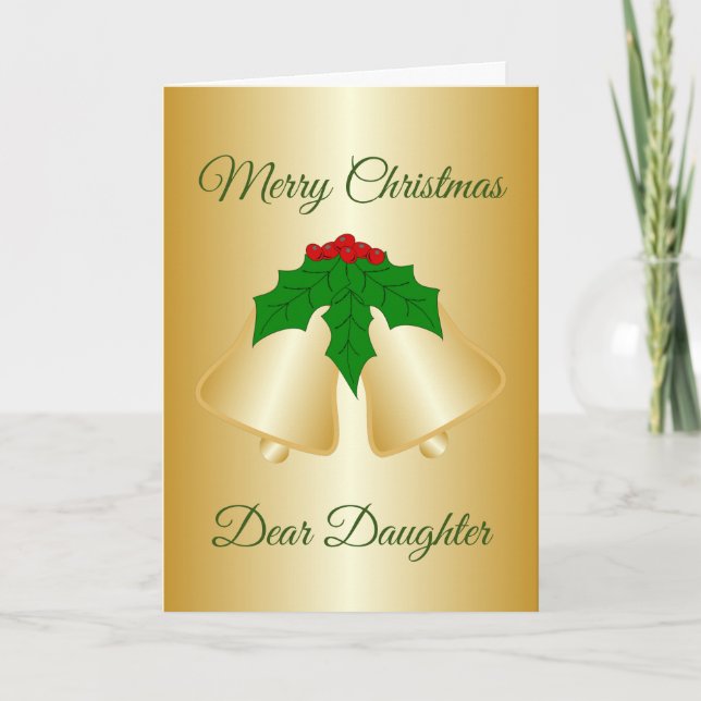 Golden Bells Design Daughter Christmas Holiday Card (Front)