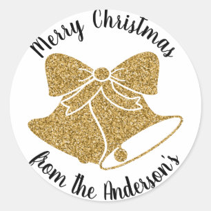 Golden Bells Merry Christmas Holiday Classic Round Sticker