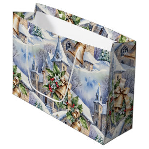 Golden Bells of Christmas Day Large Gift Bag