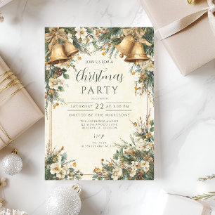 Golden Bells Rustic Christmas Invitation