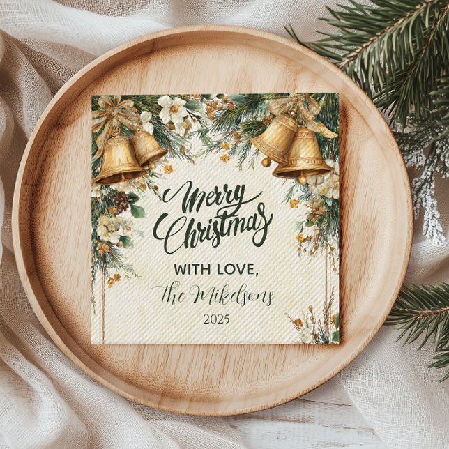 Golden Bells Rustic Christmas Napkin (Creator Uploaded)
