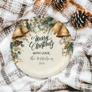 Golden Bells Rustic Christmas Paper Plate