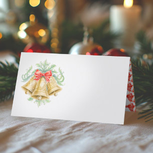Golden bells watercolor green red christmas event place card