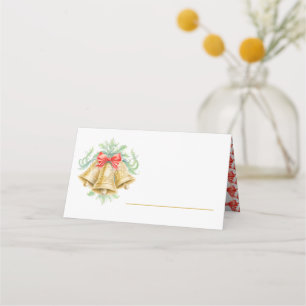 Golden bells watercolor green red wedding place card