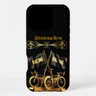 Golden bike flags in a bold display iPhone 16 pro max case