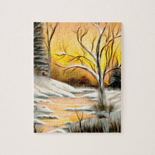 Golden Birch Winter Mirage Jigsaw Puzzle