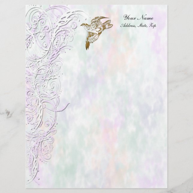 Golden bird and swirls customized letterhead (Front)