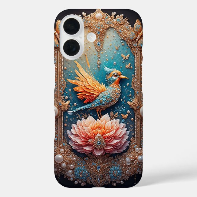 Golden Bird in Ornate Decorative Frame Case-Mate iPhone Case (Back)