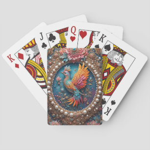 Golden Bird in Ornate Decorative Frame Playing Cards