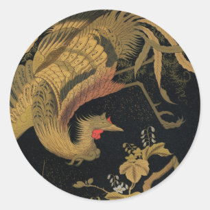 Golden Bird Japanese Classic Antique Classic Round Sticker