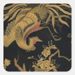Golden Bird Japanese Classic Antique Square Sticker