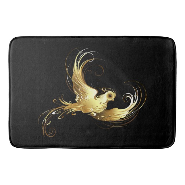 Golden Bird on Black Background Bath Mat (Front)