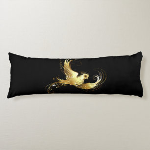 Golden Bird on Black Background Body Cushion