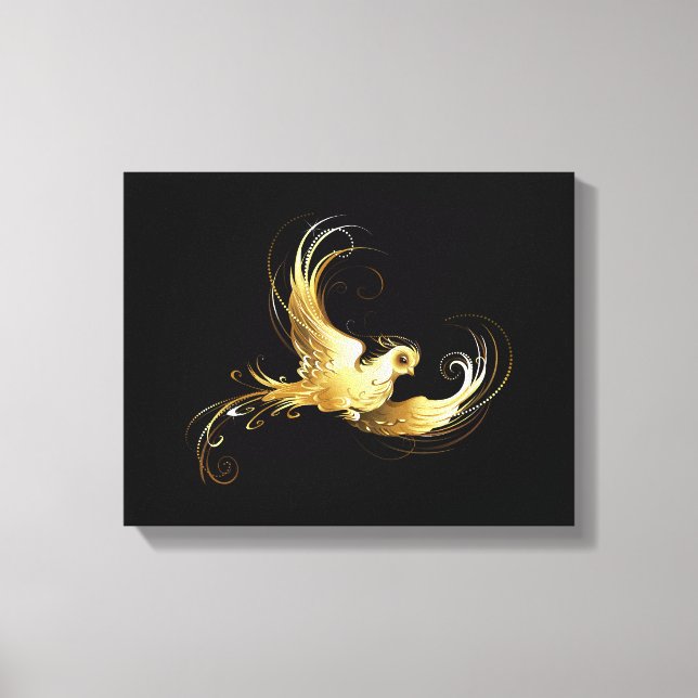 Golden Bird on Black Background Canvas Print (Front)