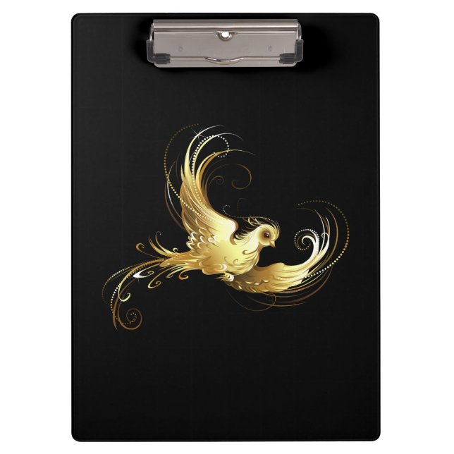 Golden Bird on Black Background Clipboard (Front)