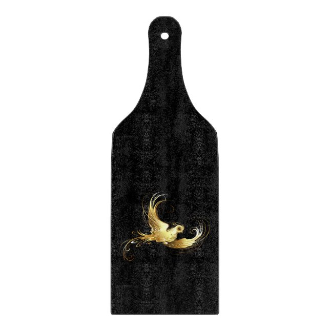 Golden Bird on Black Background Cutting Board (Front)