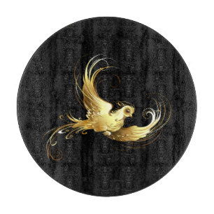 Golden Bird on Black Background Cutting Board