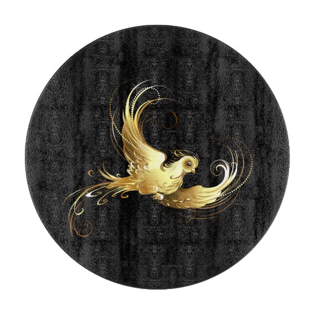 Golden Bird on Black Background Cutting Board (Front)