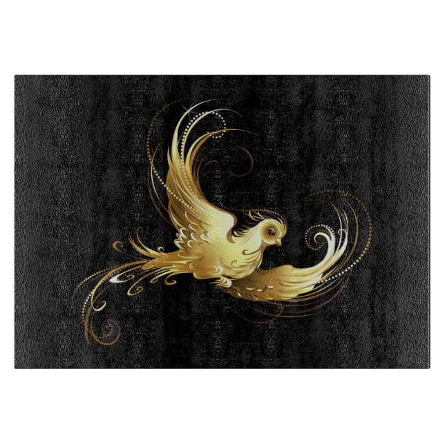 Golden Bird on Black Background Cutting Board (Front)
