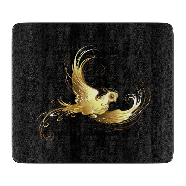 Golden Bird on Black Background Cutting Board (Front)