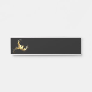 Golden Bird on Black Background Door Sign