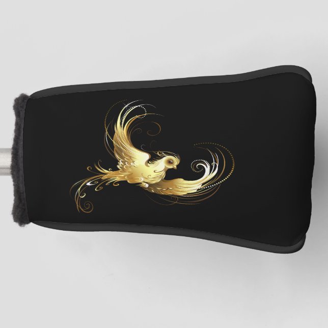 Golden Bird on Black Background Golf Head Cover (Front)