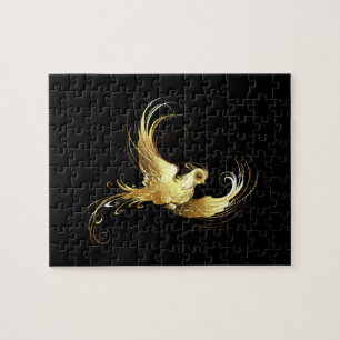 Golden Bird on Black Background Jigsaw Puzzle
