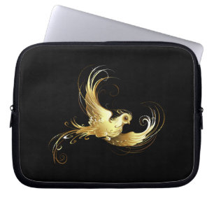Golden Bird on Black Background Laptop Sleeve