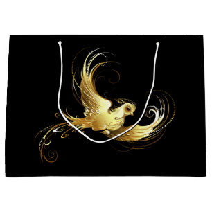 Golden Bird on Black Background Large Gift Bag
