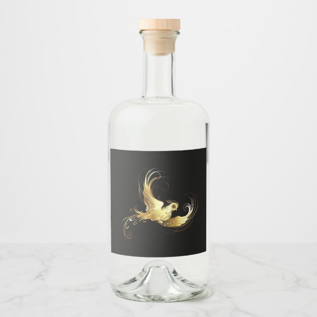 Golden Bird on Black Background Liquor Bottle Label (Front)
