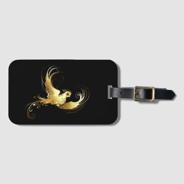 Golden Bird on Black Background Luggage Tag (Front Horizontal)