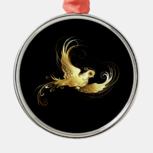 Golden Bird on Black Background Metal Tree Decoration