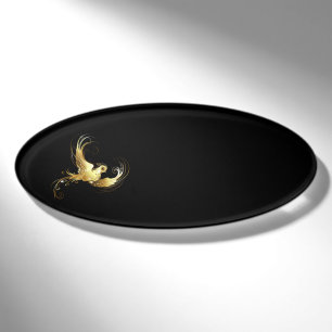 Golden Bird on Black Background Name Tag