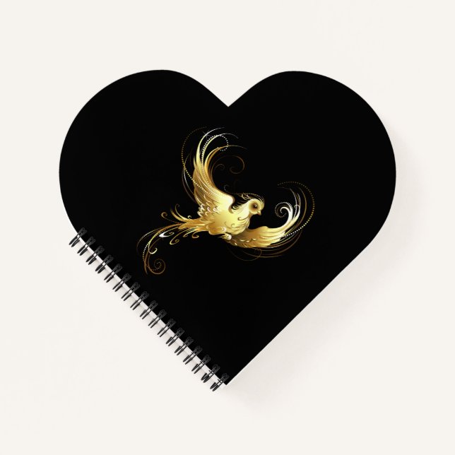 Golden Bird on Black Background Notebook (Front)